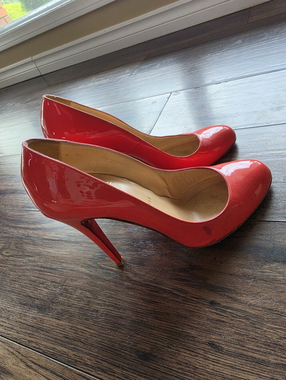 Louboutin Ron Ron Patent Pink Coral Calf Leather High Heel Pumps Size 39